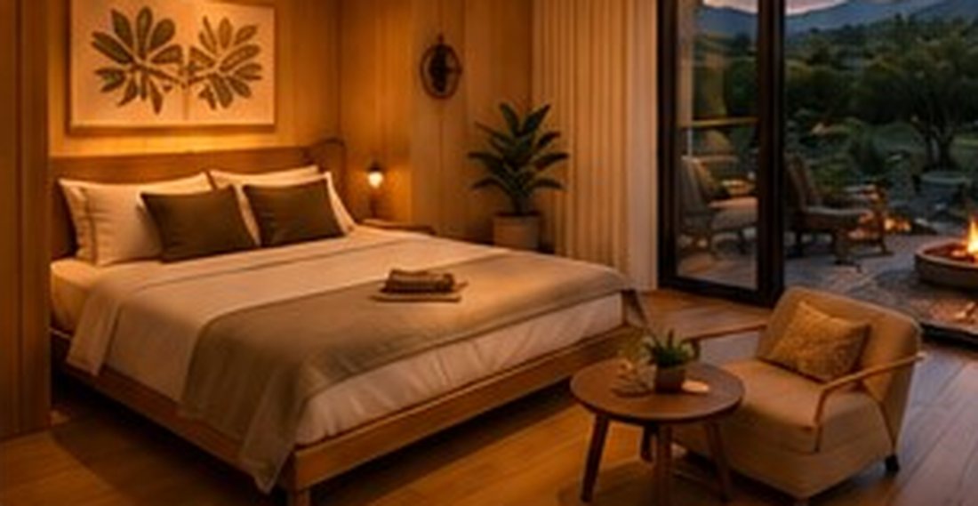 Interior de una Eco Villa con recámara y sala