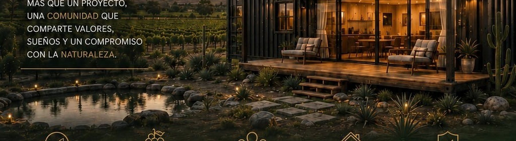 Eco Villa junto al espejo de agua al anochecer