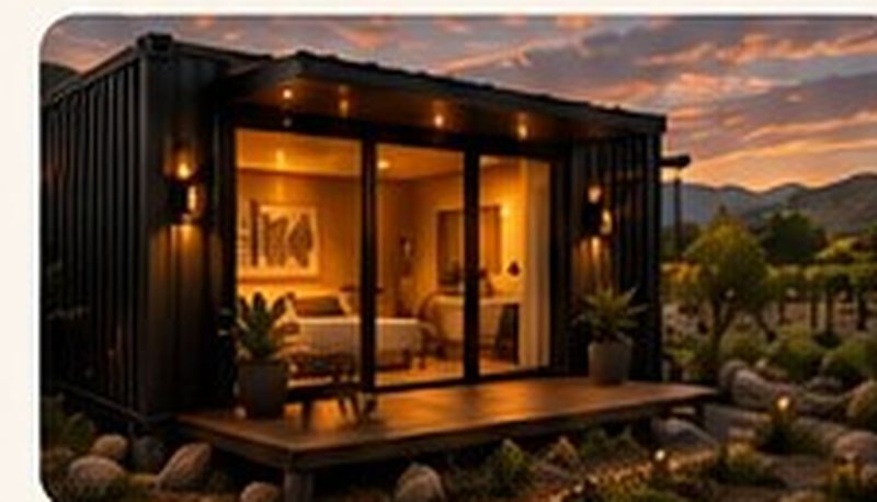 Eco Villa iluminada al anochecer