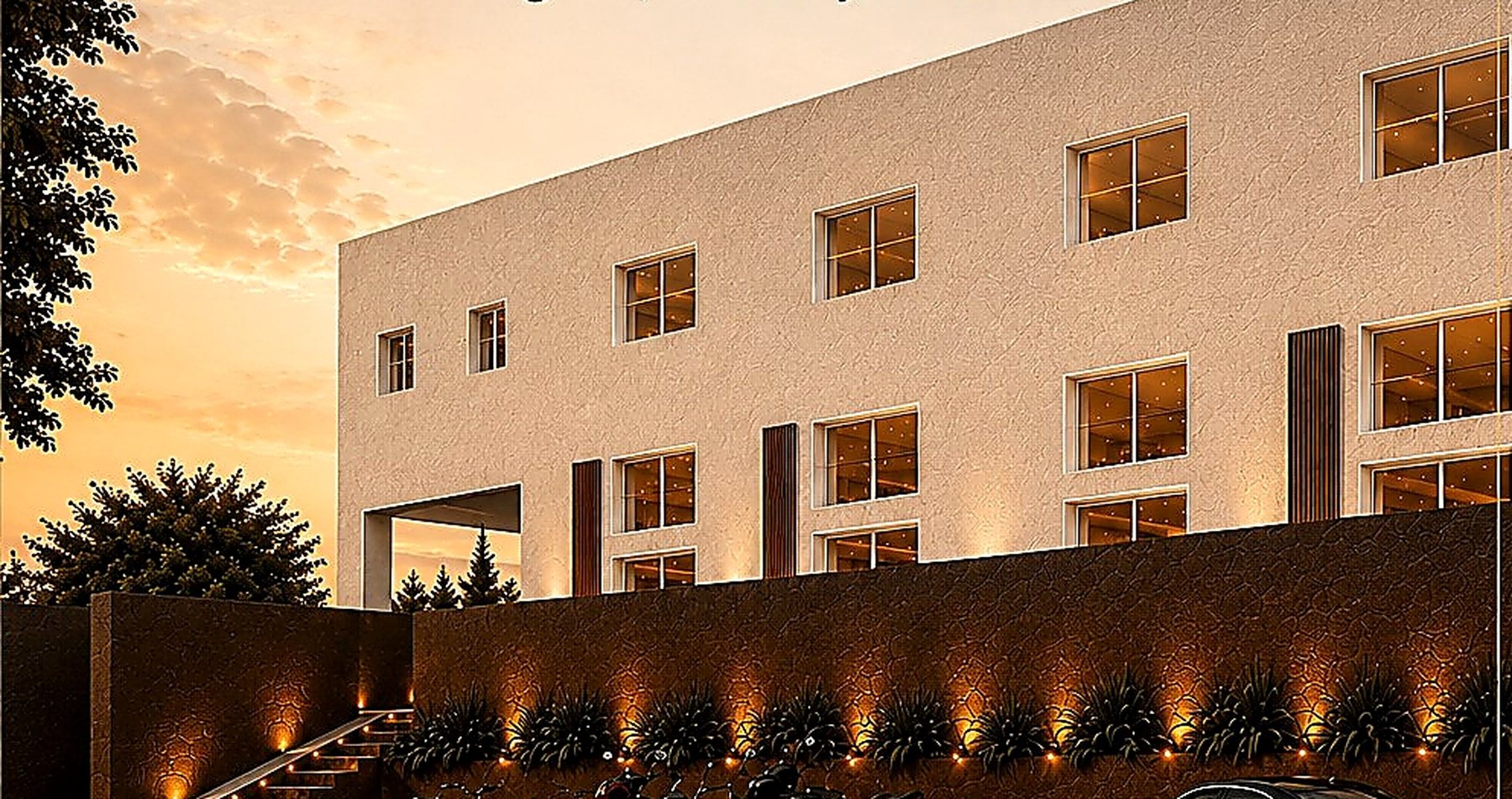 Edificio de La Curva Plaza al atardecer en Juriquilla Norte